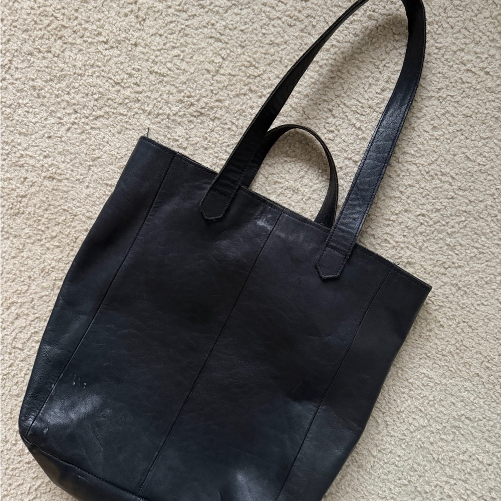 Handmade Black Leather Tote Bag - Picture 2 of 4
